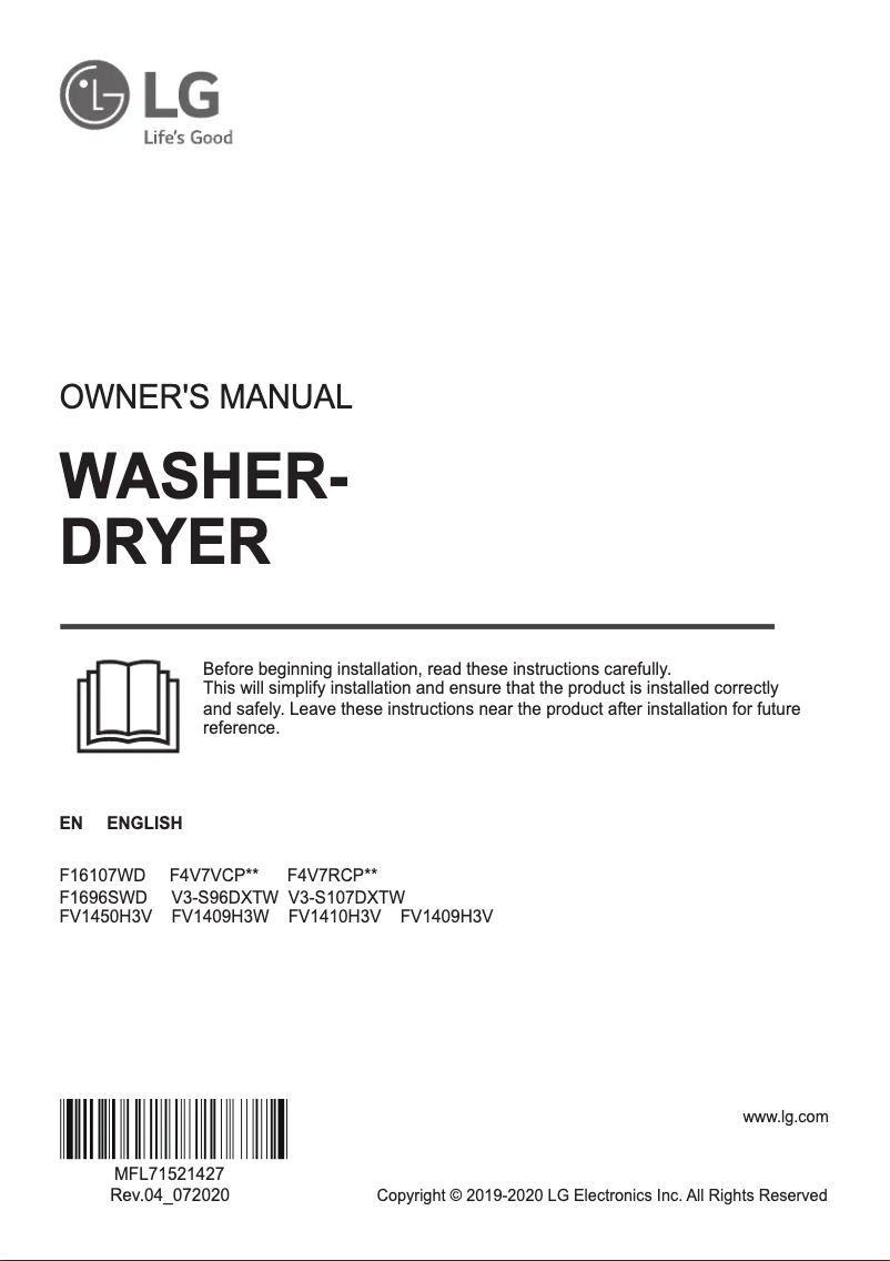 Page 1 de la notice Manuel utilisateur LG F16107WD