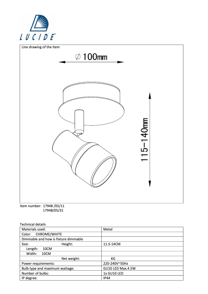Página 1 del manual Manual de usuario Lucide Sirene 17948/05/11