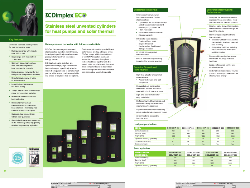 Page 1 de la notice Fiche technique Dimplex ECS250HP40A-580