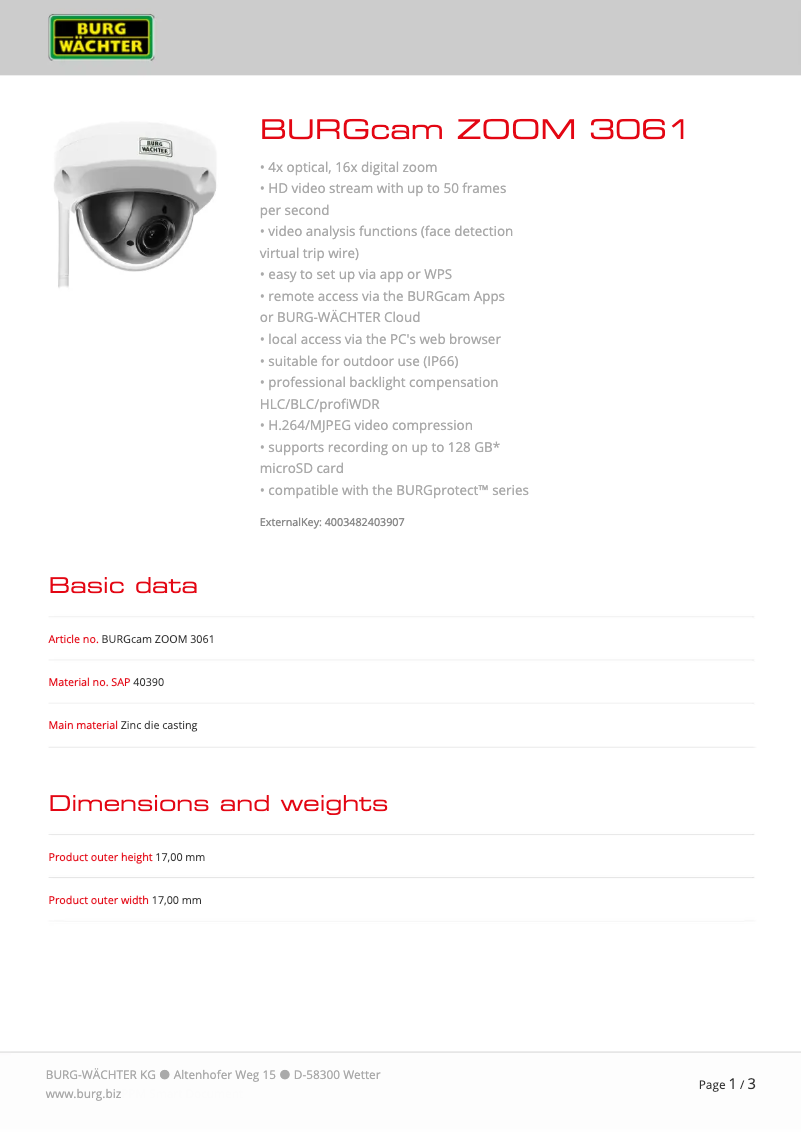 Image de la première page du manuel de l'appareil BURGcam ZOOM 3061