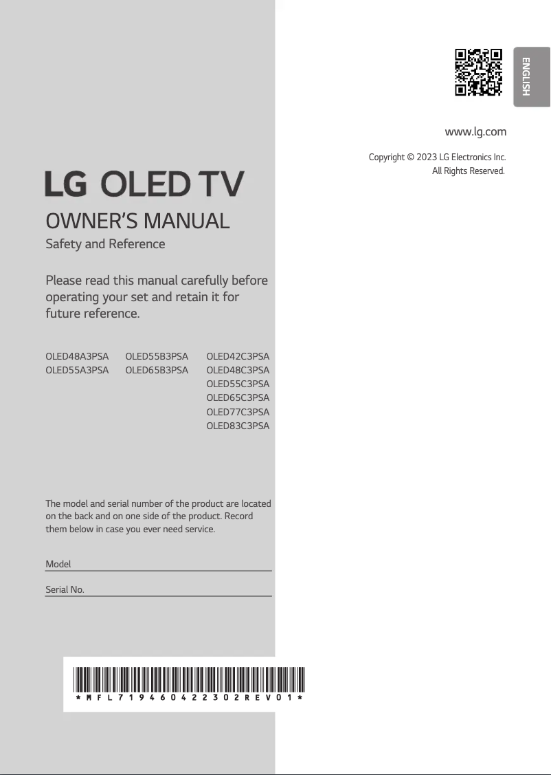 Page n°1 - Manuel utilisateur LG OLED83C3PSA