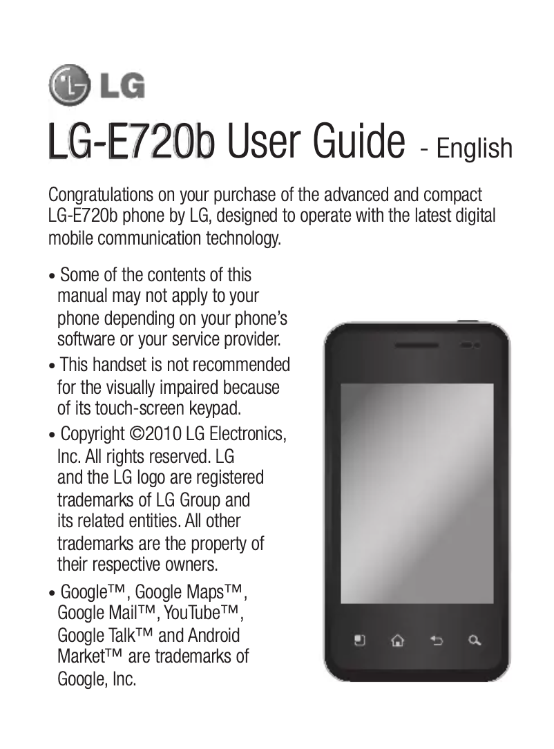 Image de la première page du manuel de l'appareil Optimus Chic E720