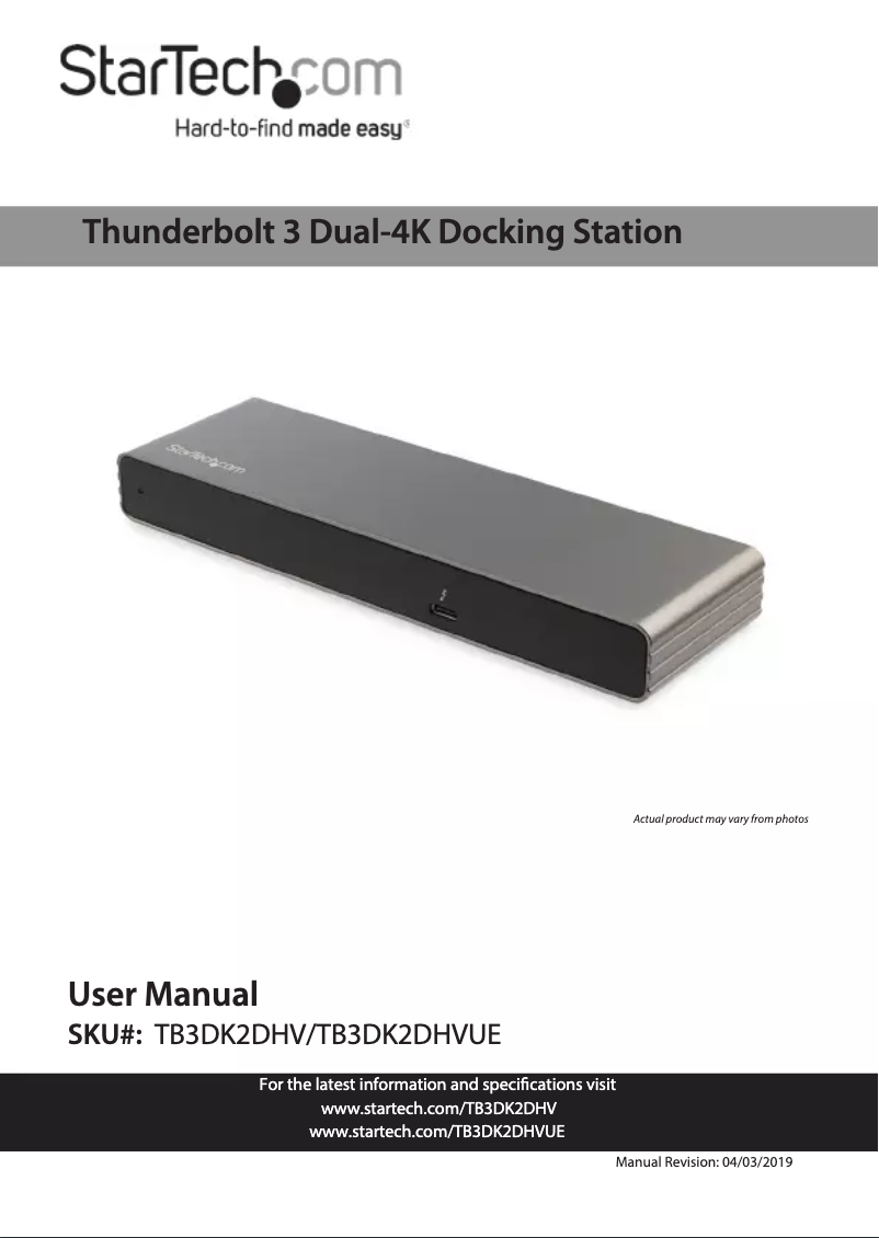 Page 1 de la notice Manuel utilisateur StarTech.com TB3DK2DHV
