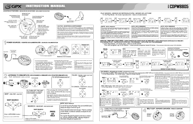 Page 1 of the manual User Manual GPX CDPW8805