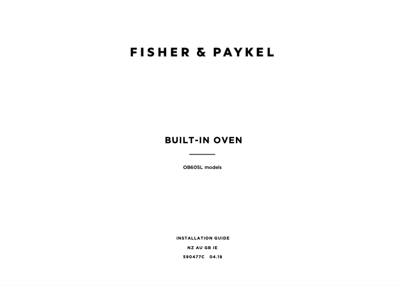 Page n°1 - Guide d'installation Fisher & Paykel OB60SL11DEPB2