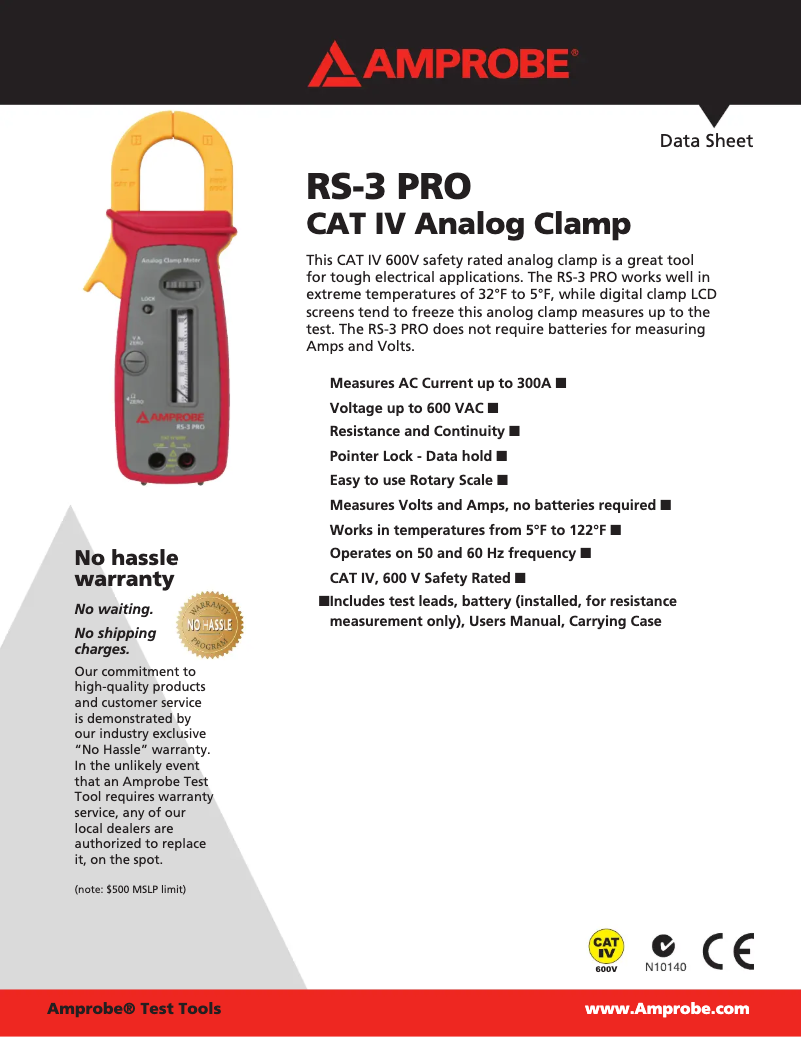 Page 1 de la notice Fiche technique Amprobe RS-3-PRO