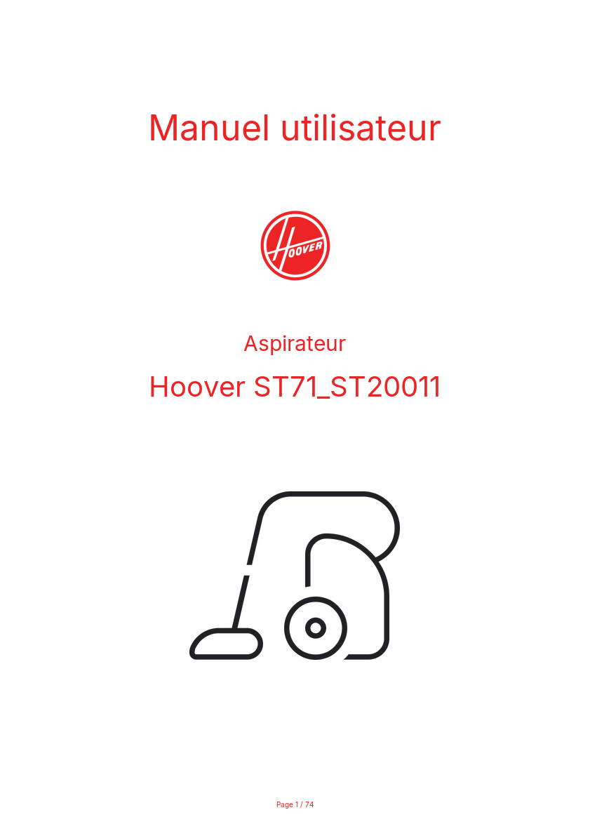 Page n°1 - Manuel utilisateur Hoover ST71_ST20011