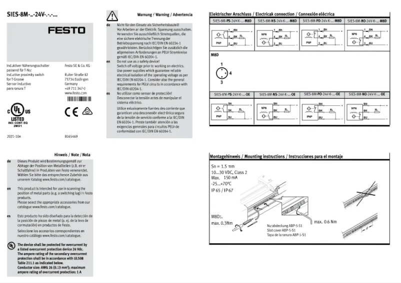 Image de la première page du manuel de l'appareil SIES-8M-PO-24V-K-5,0-M8D