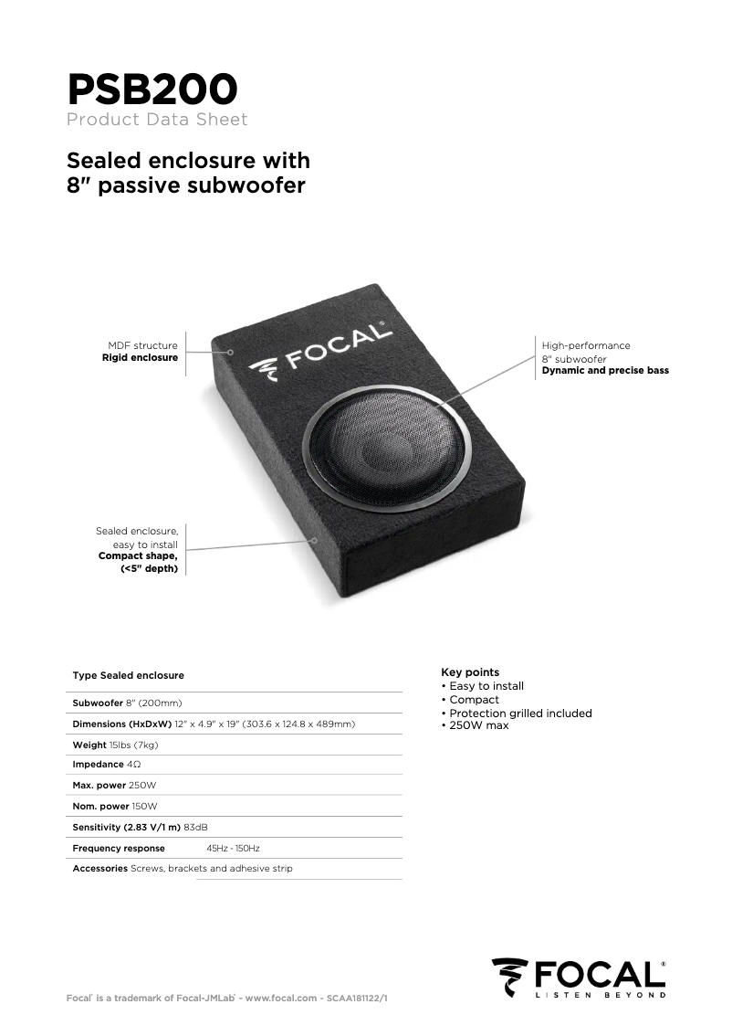 Página 1 del manual Ficha técnica Focal PSB200