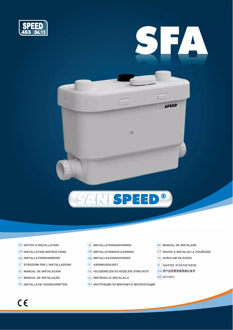 Page 1 de la notice Manuel utilisateur Sanibroyeur Sanispeed Expert Line