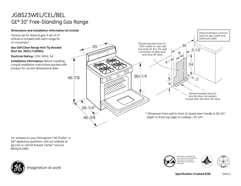 Imagen de la primera página del manual del dispositivo JGBS23CELCC