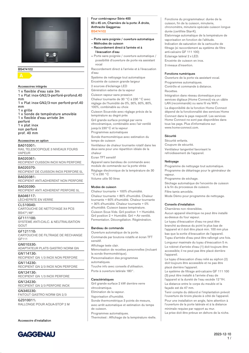 Image de la première page du manuel de l'appareil BS474102