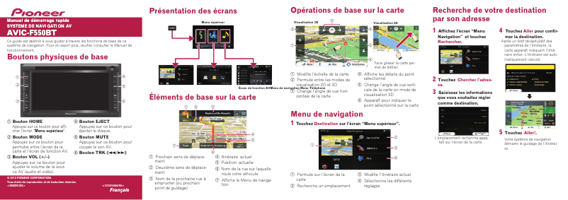 Page n°1 - Guide de démarrage rapide Pioneer AVIC-F550BT