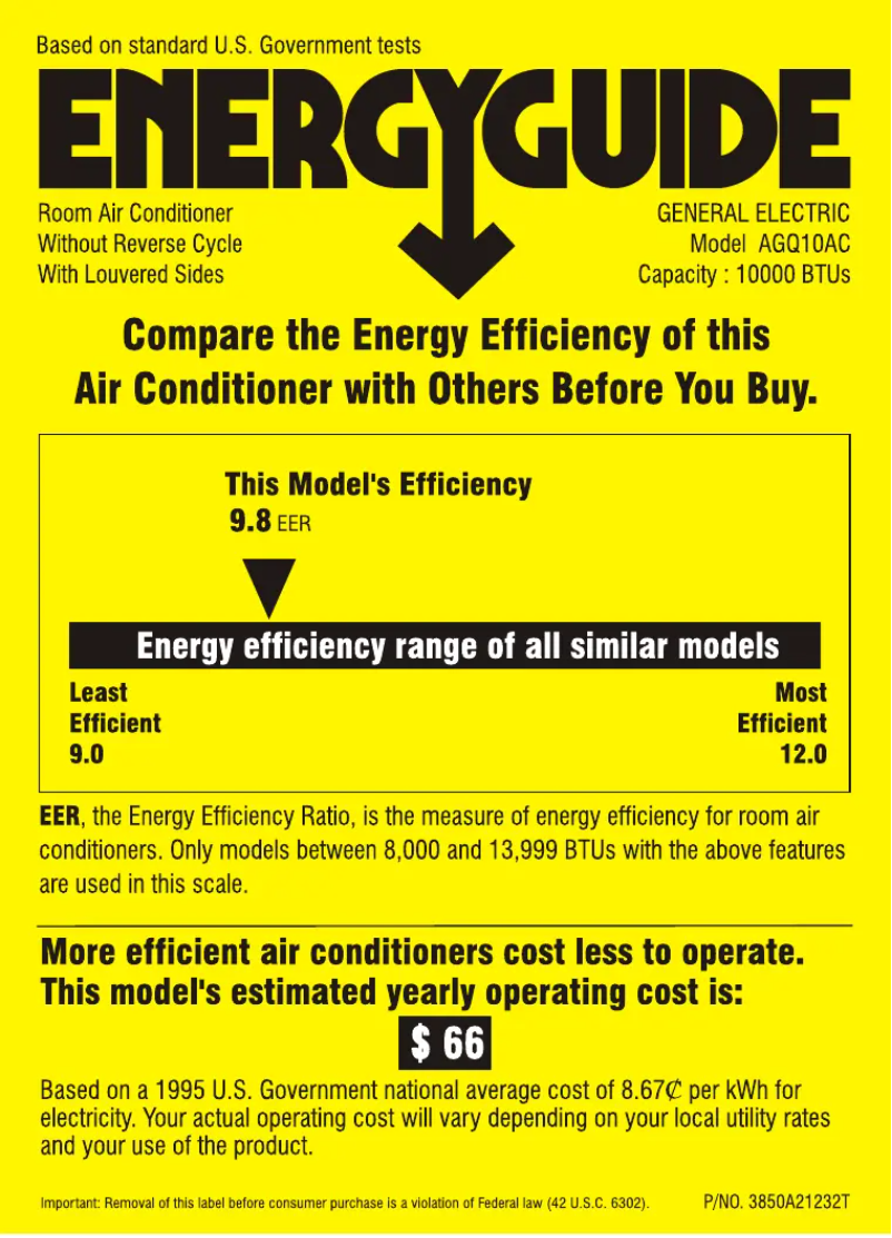 Page n°1 - Label énergétique GE AGQ10AC