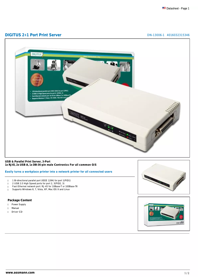 Page n°1 - Manuel utilisateur ASSMANN Electronic DN-13006-1