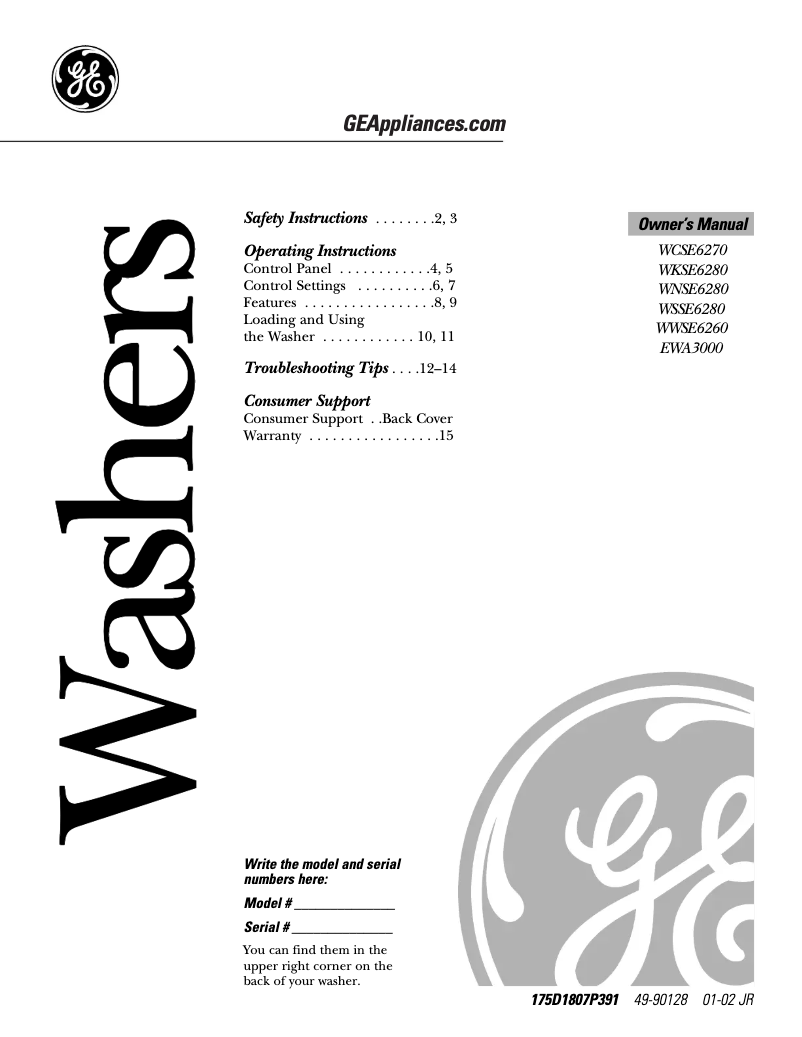 Image de la première page du manuel de l'appareil WCSE6270BWW