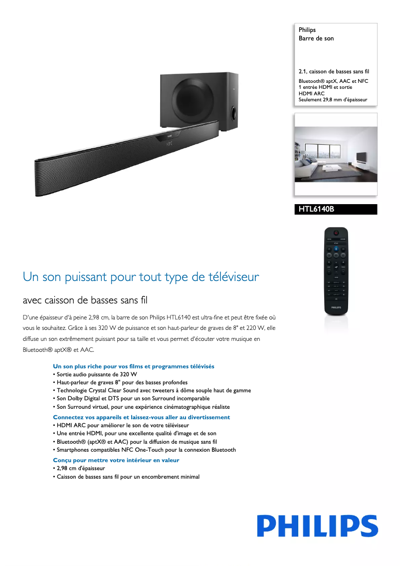 Page n°1 - Fiche technique Philips HTL6140B