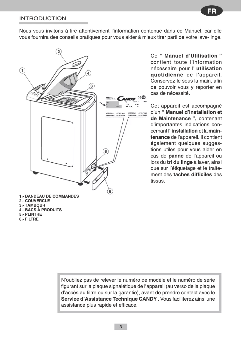 Page 1 de la notice Manuel utilisateur Candy LBCTL104TVSY