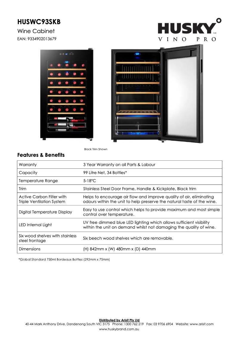 Page 1 de la notice Fiche technique Husky HUSWC93SKB