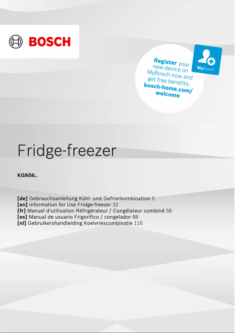 Page n°1 - Manuel utilisateur Bosch KGN56XIDR