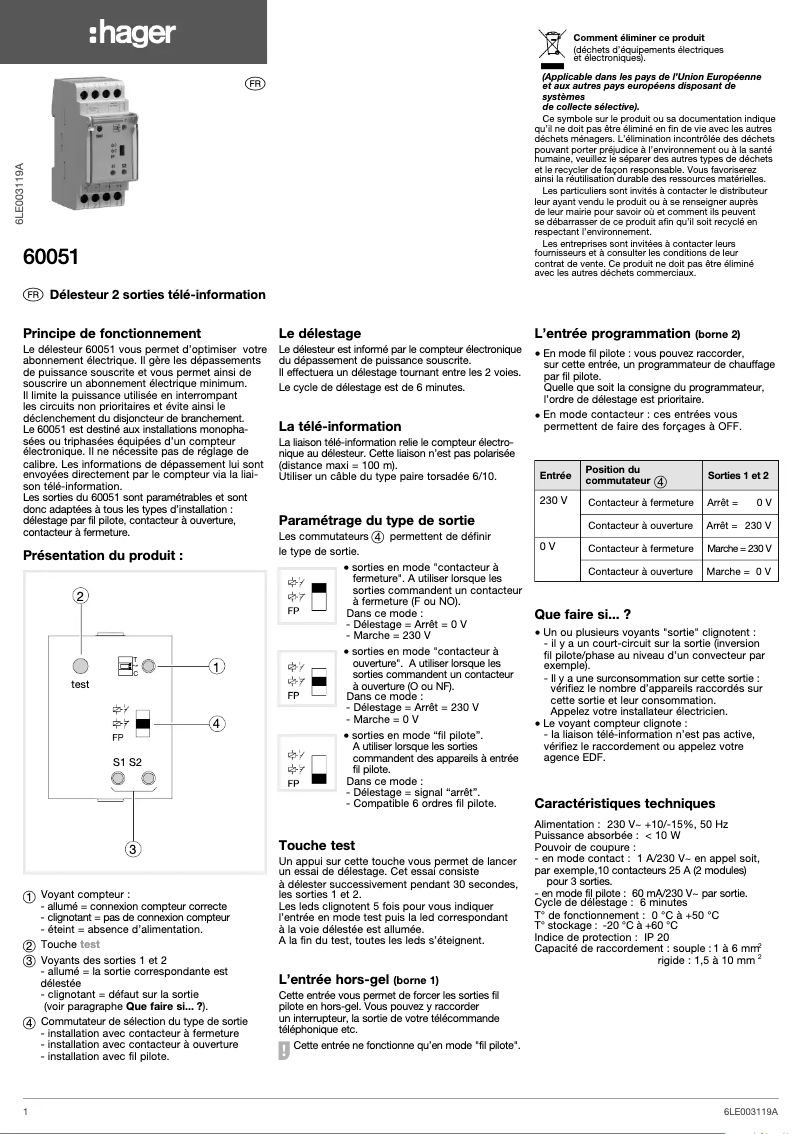 Page 1 de la notice Manuel utilisateur Hager 60051