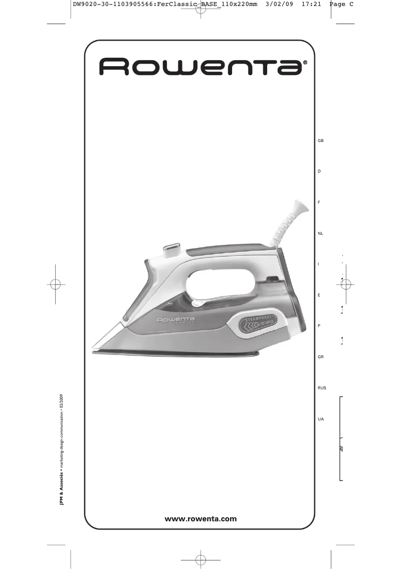 Image de la première page du manuel de l'appareil Steamium DW9020