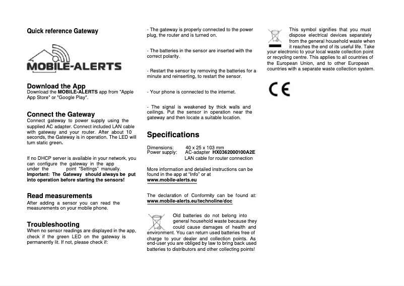 Page n°1 - Manuel utilisateur Techno Line Weather Gateway 10000