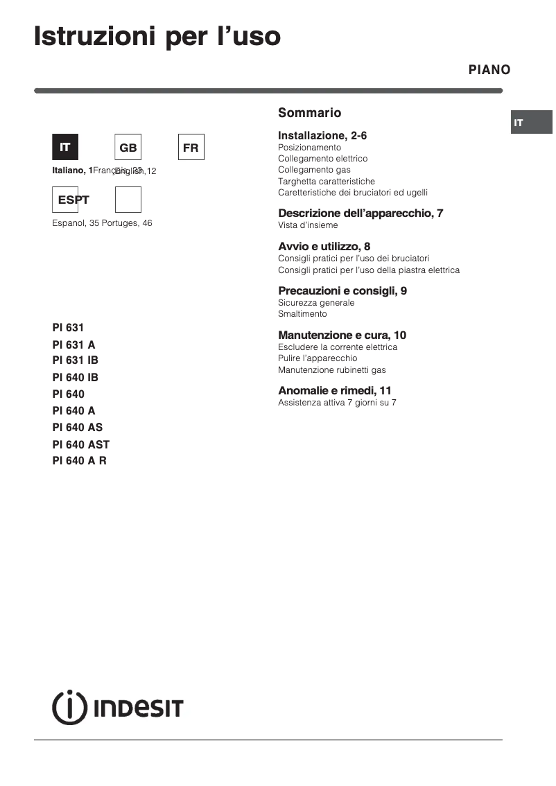 Page 1 de la notice Manuel utilisateur Indesit PI 640 AS BK