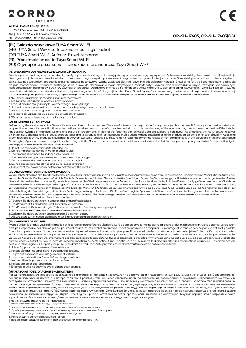 Page 1 de la notice Manuel utilisateur ORNO OR-SH-17405