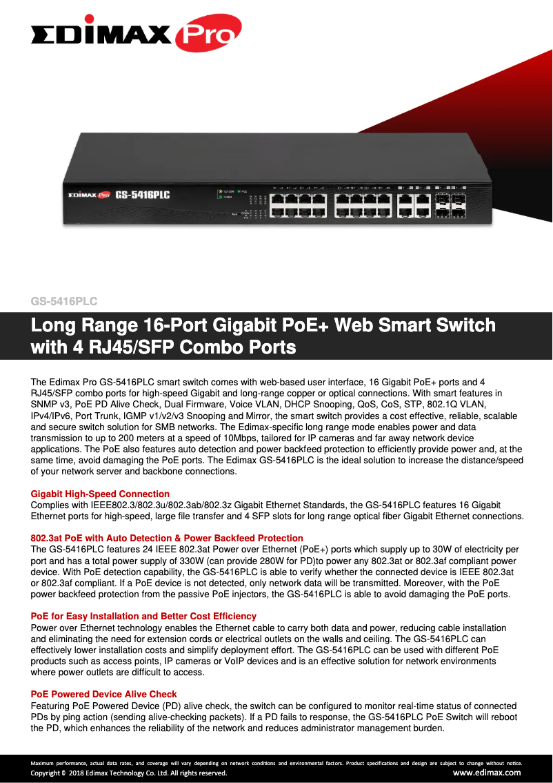 Page n°1 - Fiche technique Edimax GS-5416PLC