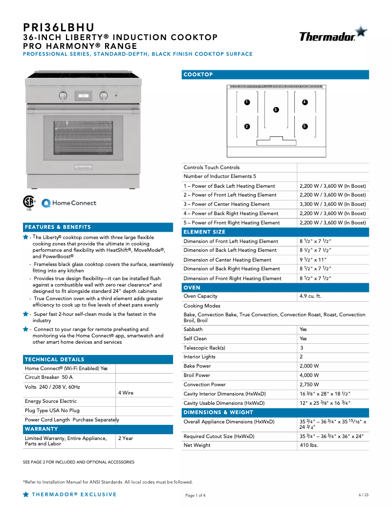 Page 1 de la notice Fiche technique Thermador PRI36LBHU