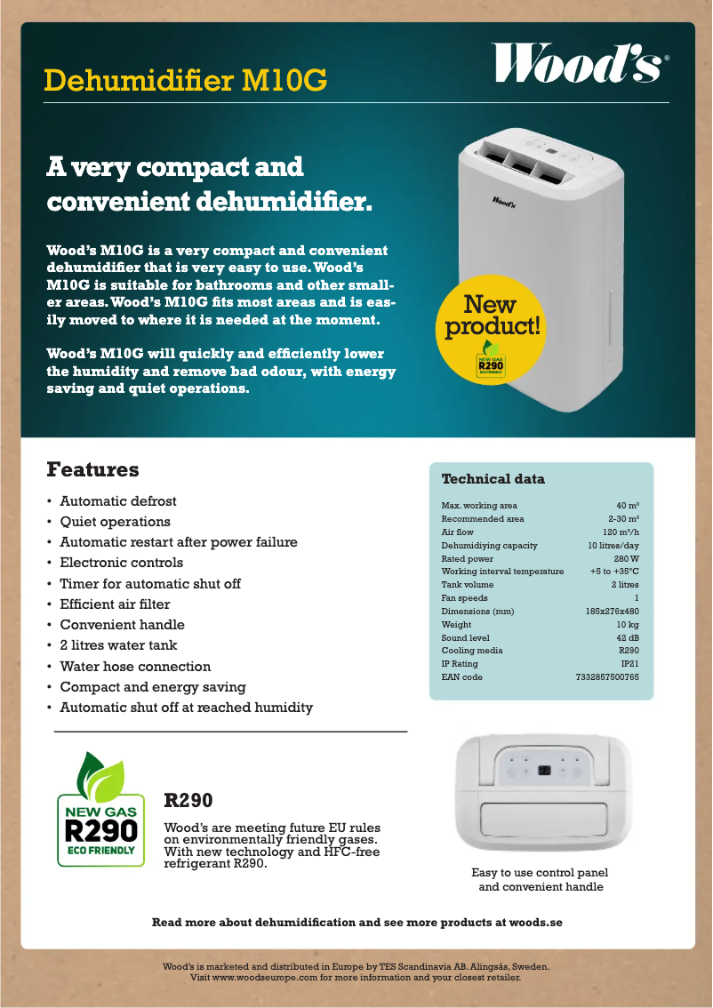 Página 1 del manual Ficha técnica Wood's M10G