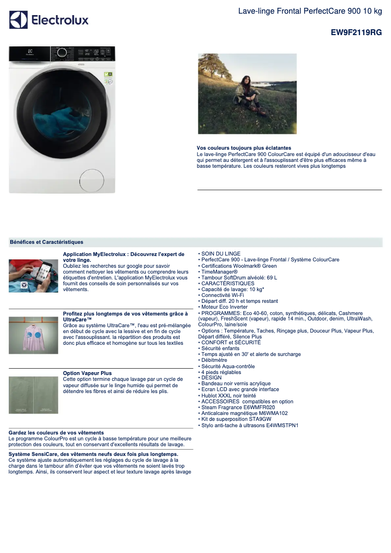 Page n°1 - Fiche technique Electrolux EW9F2119RG