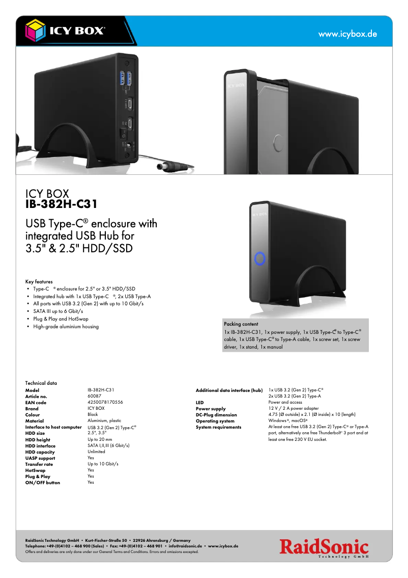 Page n°1 - Fiche technique Icy Box IB-382H-C31