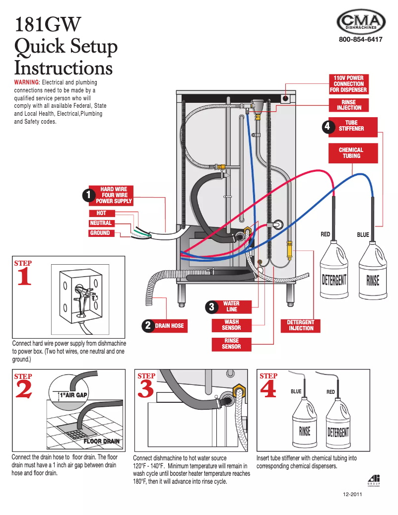 Page n°1 - Guide de démarrage rapide CMA Dishmachines CMA-181GW