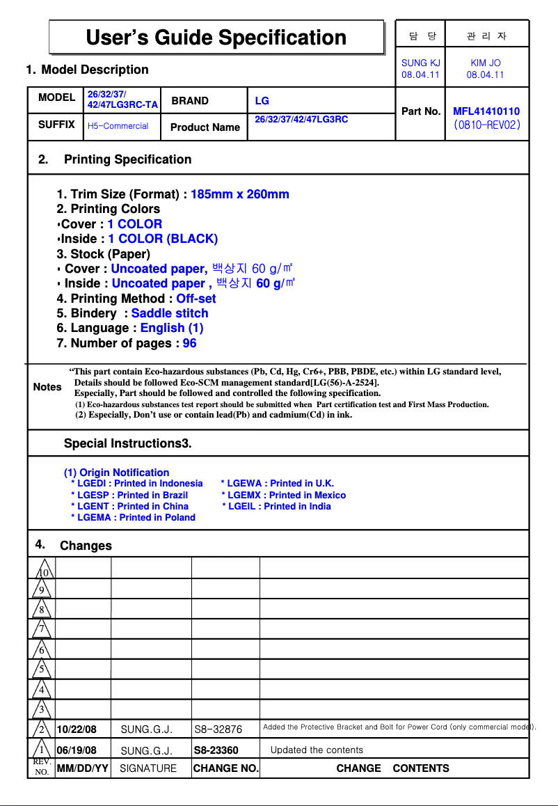 Page 1 de la notice Manuel utilisateur LG 37LG3RC