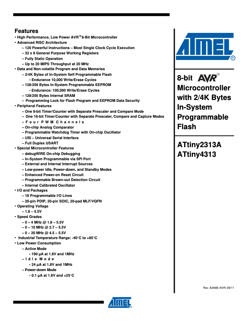 Image de la première page du manuel de l'appareil ATtiny2313A