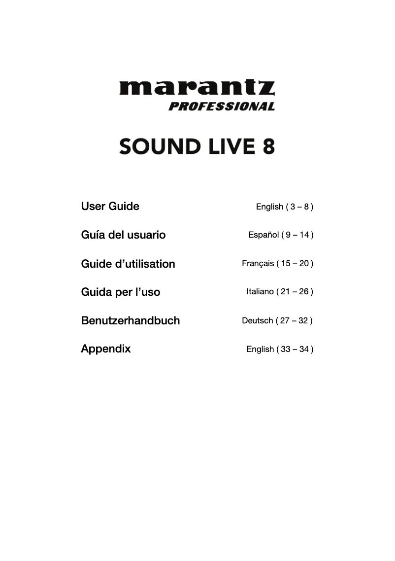 Page 1 de la notice Manuel utilisateur Marantz Sound Live 8