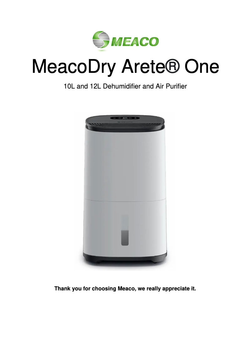 Image de la première page du manuel de l'appareil Dry Arete One 12L