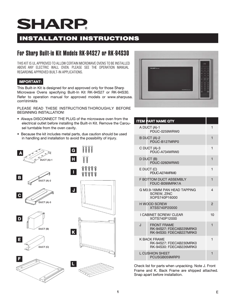 Image de la première page du manuel de l'appareil RK94S30