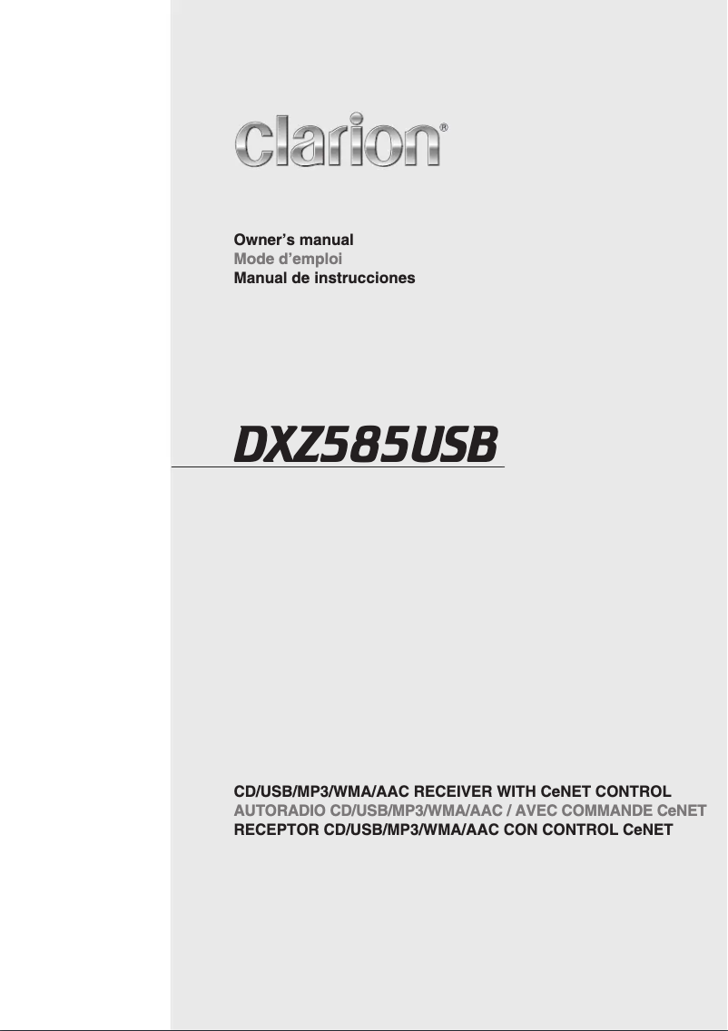 Page n°1 - Manuel utilisateur Clarion DXZ585USB