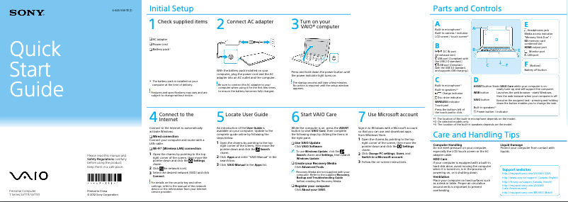 Page n°1 - Guide d'installation Sony Vaio Tab 13 SVT13126CYS