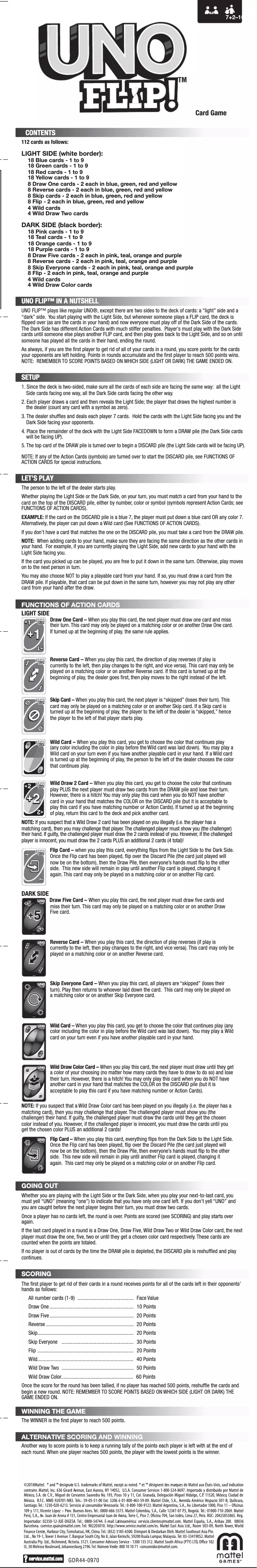 Page 1 de la notice Manuel utilisateur Mattel UNO Flip