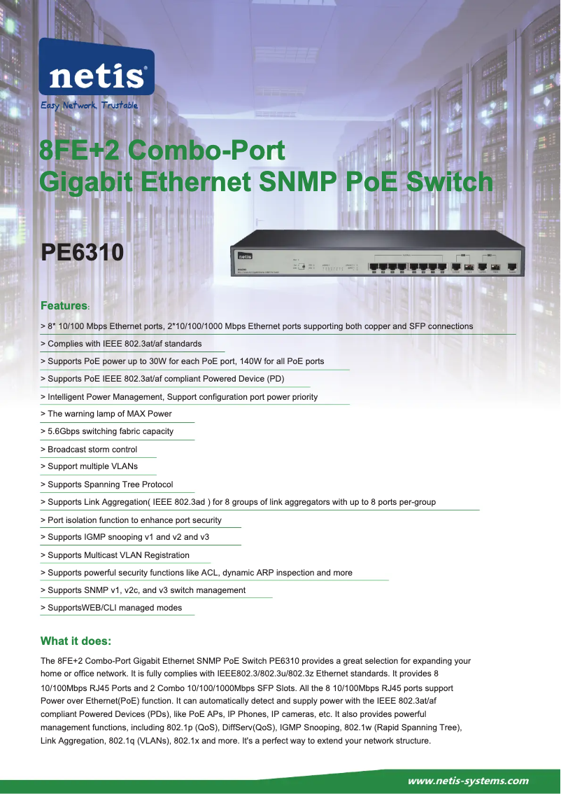 Page 1 de la notice Manuel utilisateur Netis PE6310