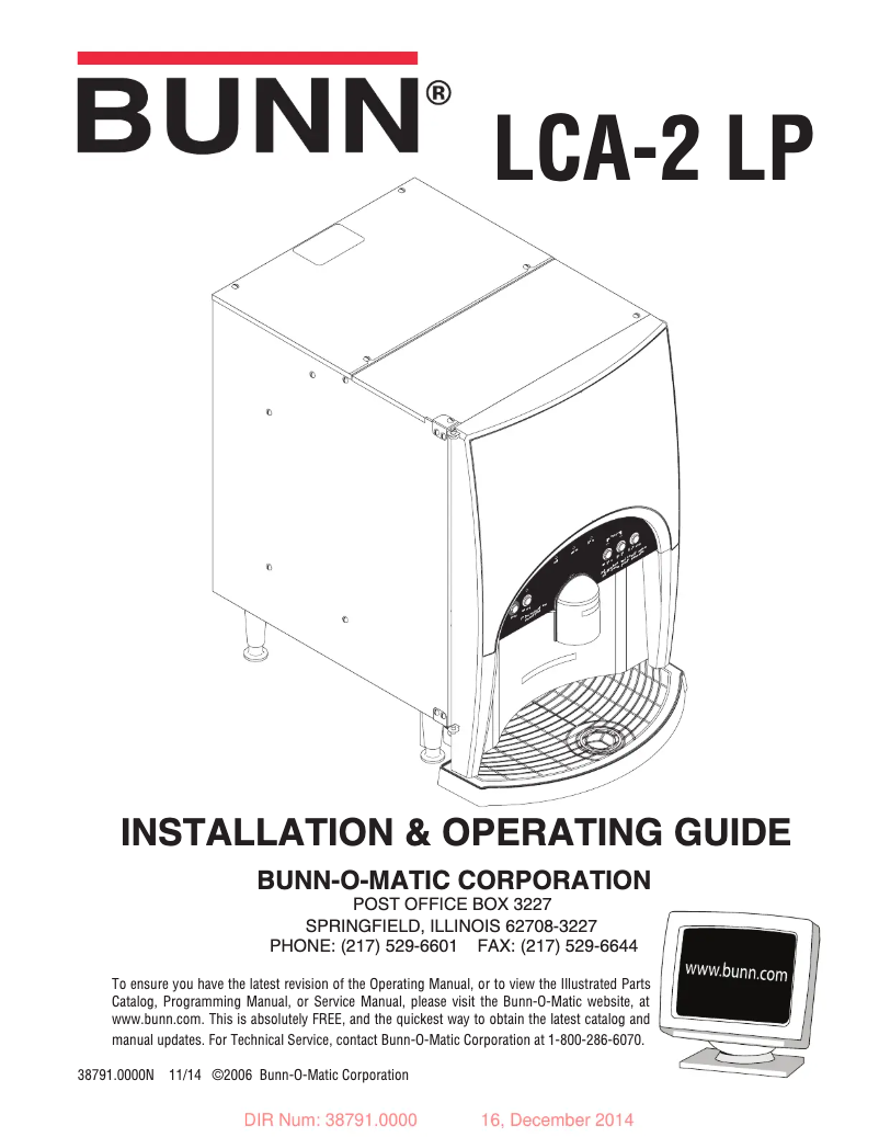 Page n°1 - Manuel utilisateur Bunn LCA-2 LP