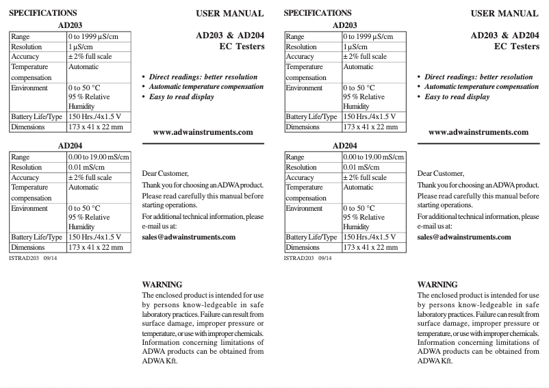 Image de la première page du manuel de l'appareil AD204