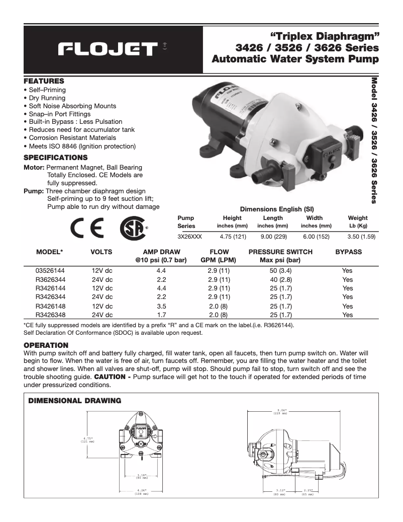 Page n°1 - Manuel utilisateur Flojet Triplex 3626