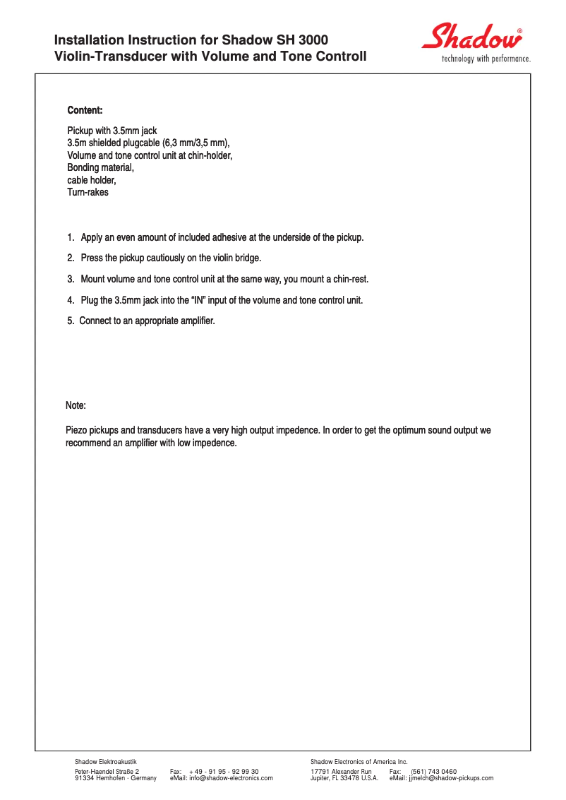 Page n°1 - Manuel utilisateur Shadow SH3000