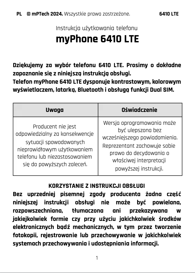 Página 1 del manual Manual de usuario myPhone 6410 LTE