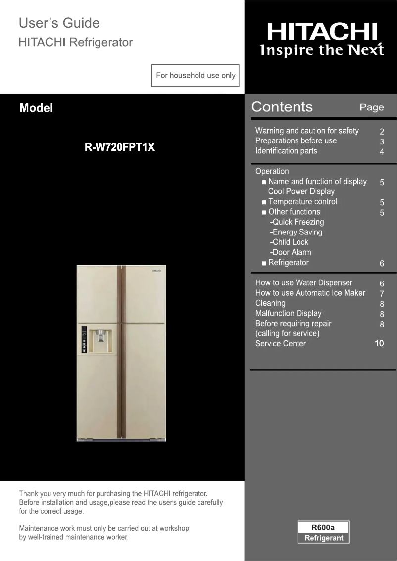 Image de la première page du manuel de l'appareil R-W720FPT1X